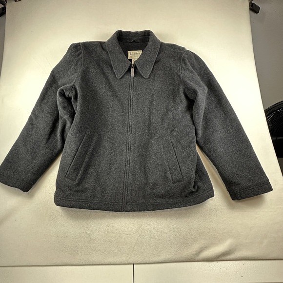 LL Bean Jacket Mens Large Gray Insulated Wool Blend Full Zip Bomber Thinsulate - Picture 1 of 9